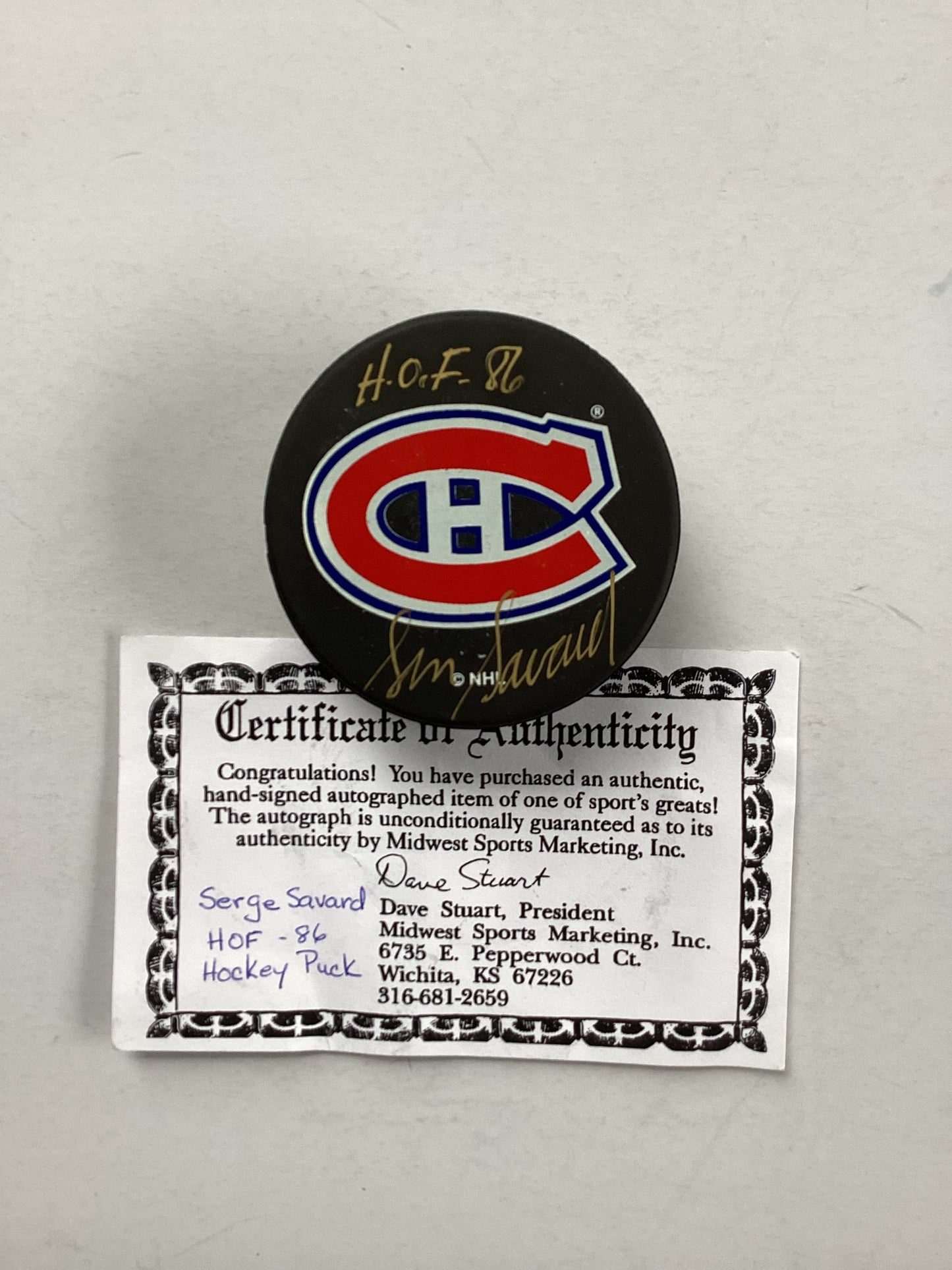 Montreal Canadians Signed Puck - Serge Savard